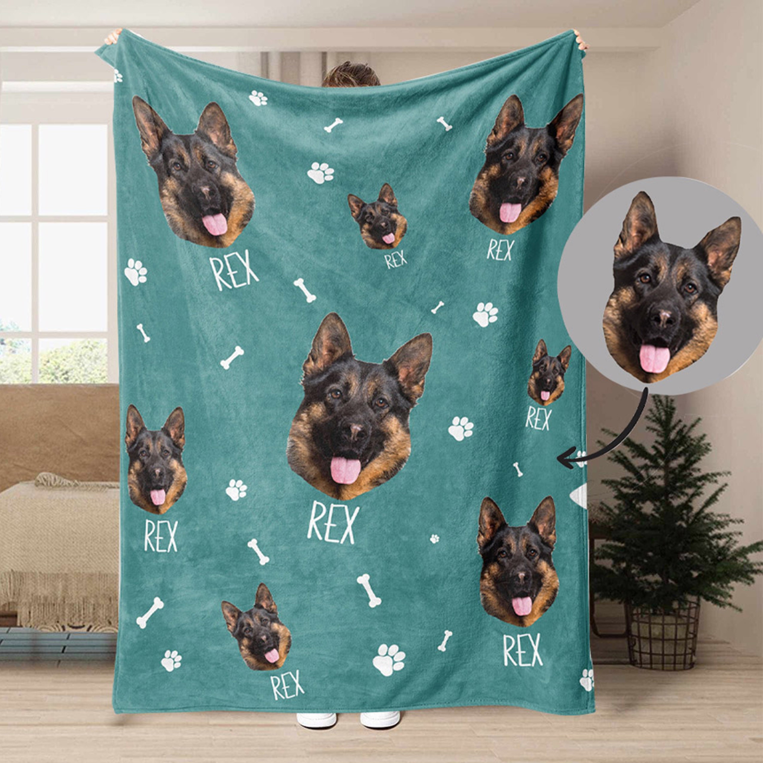 Custom Pet Photo Blanket with Name Dog Blanket Pet Memorial Throw Gifts for Dog Lovers Christmas Gift for Pet Lover