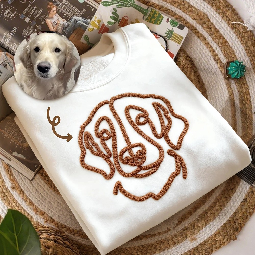 Custom Dog Face Chenille Yarn Embroidered Sweatshirt Gifts for Dog Mom Pet Lover Gift Christmas Gift