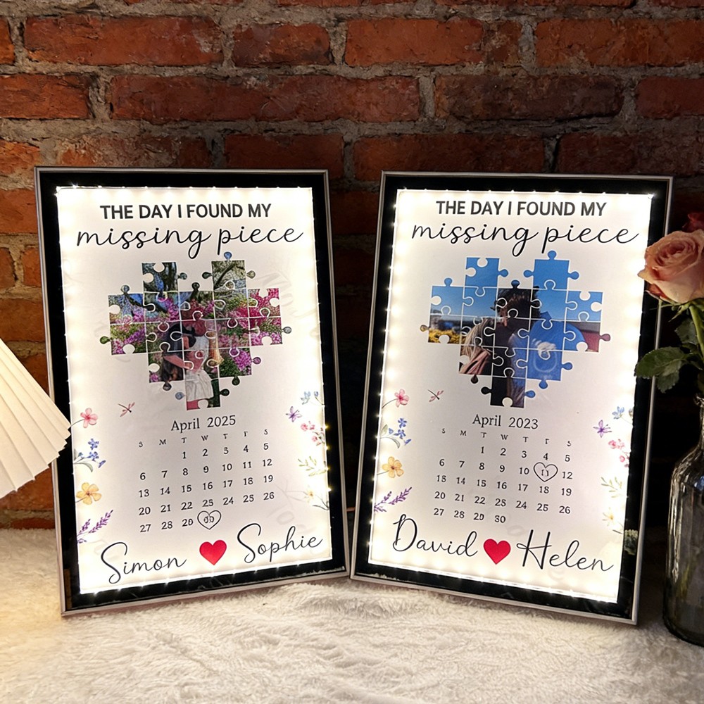 The Day I Found My Missing Piece Photo Calendar Mirror Night Light Custom Gift for Couples Anniversary Gift Valentine's Day Gifts
