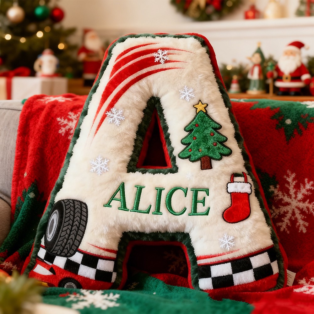 Personalized Christmas Racing Letter Pillow with Custom Name Racing Lover Gift Christmas Gift