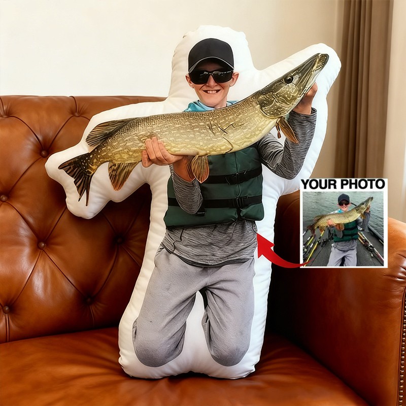 Personalized Funny Fishing Photo Portrait Pillow Unique Gift for Fishing Lovers Keepsake Gifts for Him Christmas Gift