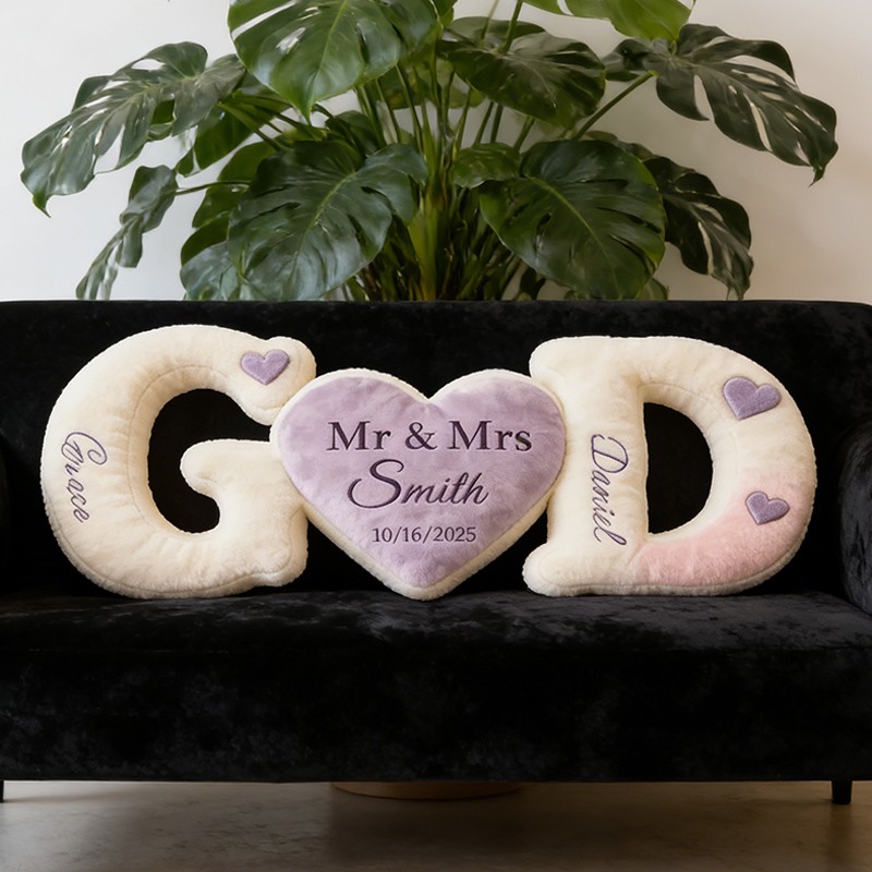 Personalized Couples Letter Shaped Pillow Sets with Name Gift Ideas for Girlfriend Anniversary Gift for Her Valentine's Day Gifts