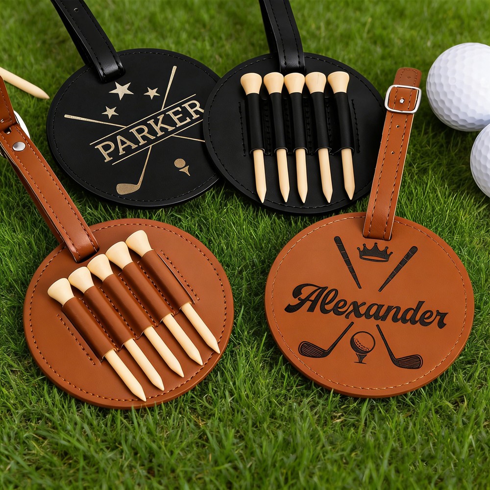 Personalized Engraved Leather Golf Bag Tag for Men Golf Tee Holder Gift for Golf Lovers Anniversary Gift Valentine's Day Gifts