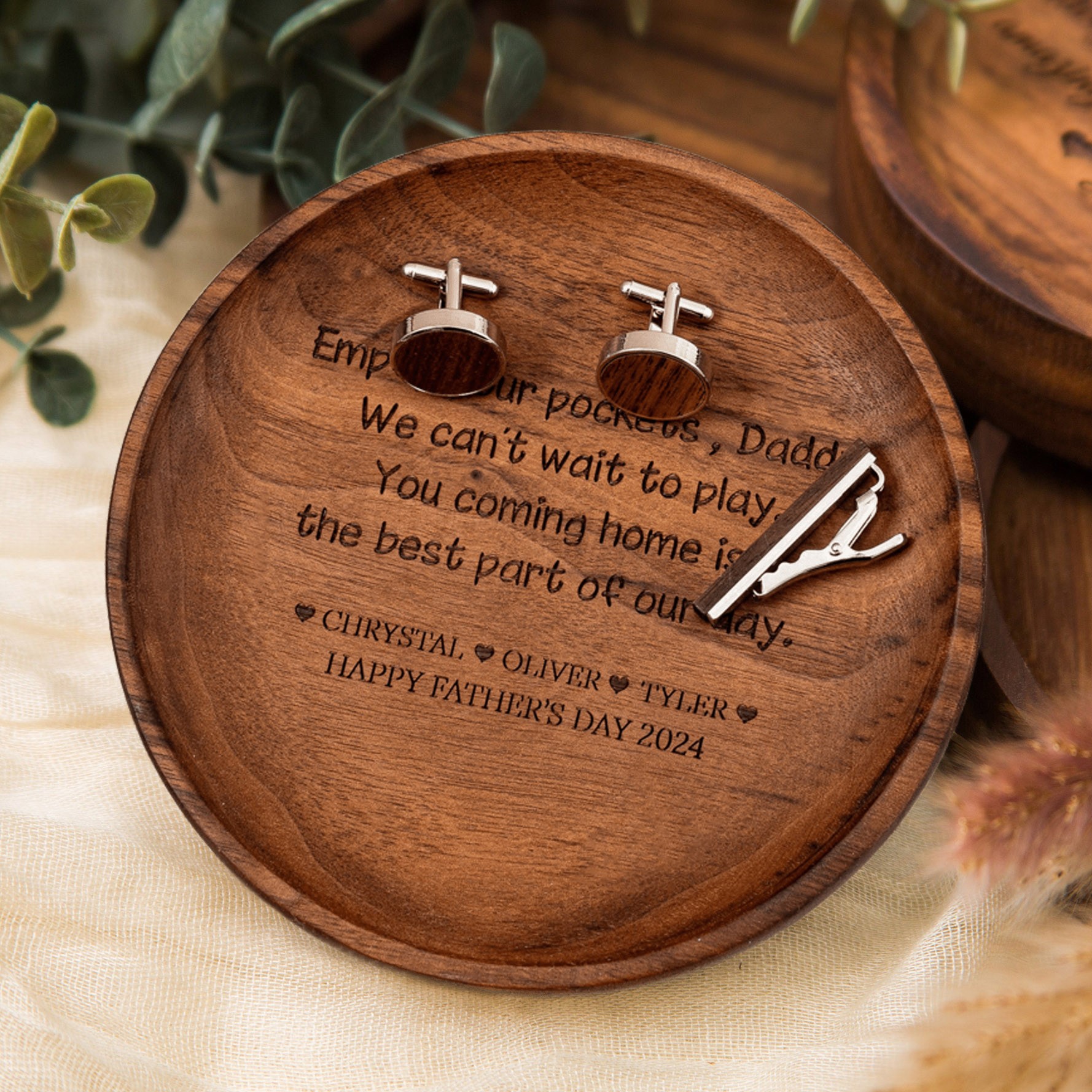 Empty Your Pockets Daddy Custom Engraved Wood Valet Tray for Men Gifts for Dad Father's Day Gift