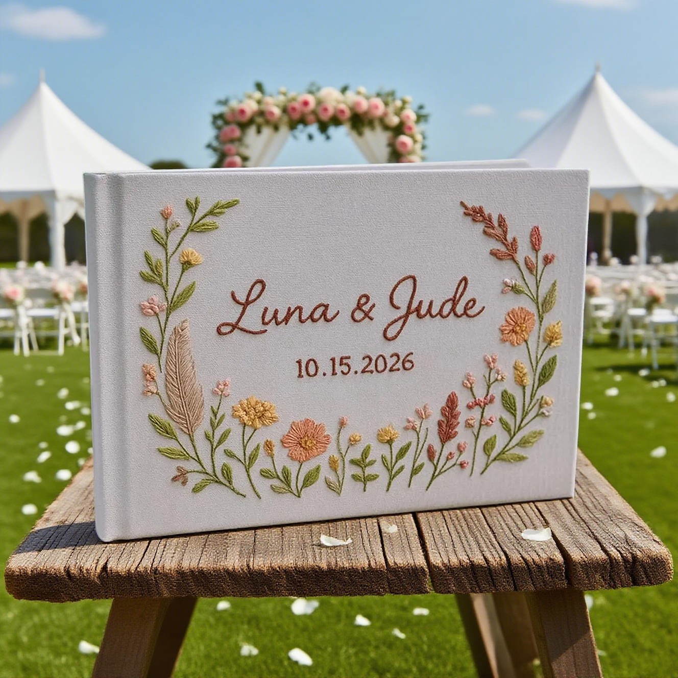 Custom Floral Hand Embroidered Wedding Guest Book Personalized Memory Book Gifts for Couple Unique Wedding Gift