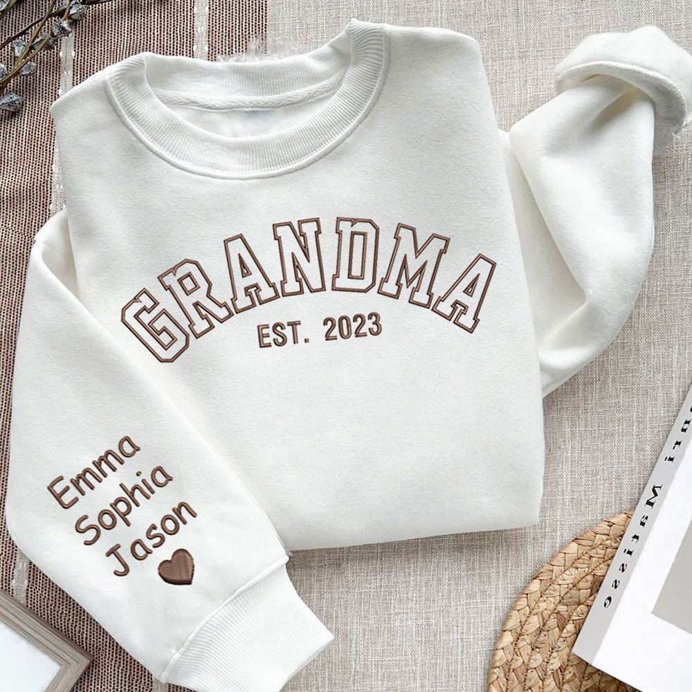 Personalized Grandma Embroidered Sweatshirt Hoodie with Grandkids Names Gifts for Grandma Mom Christmas Gift