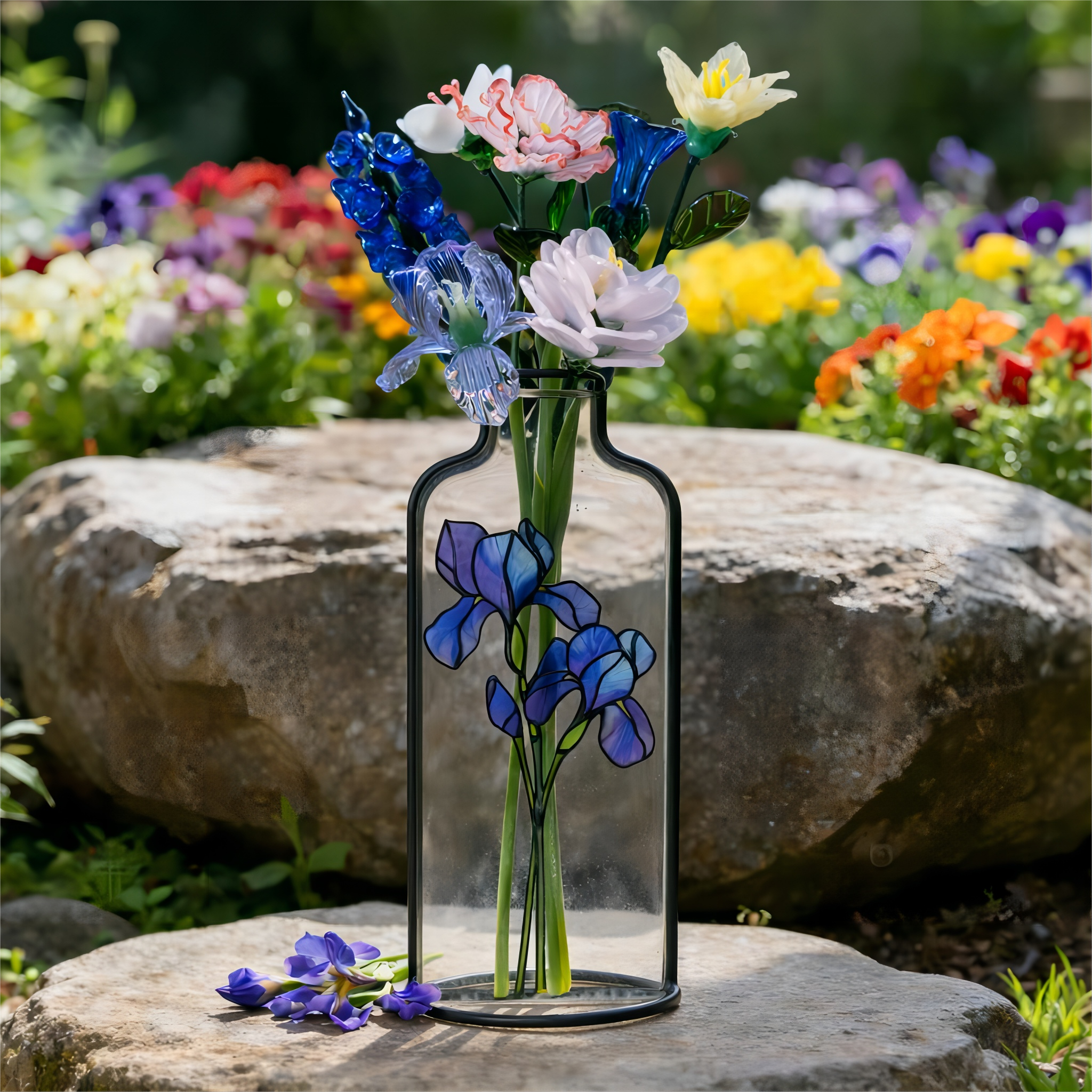 Personalized Stained Glass Vase with Glass Birth Month Flower Unique Gifts for Mom Grandma Mother's Day Gift Ideas
