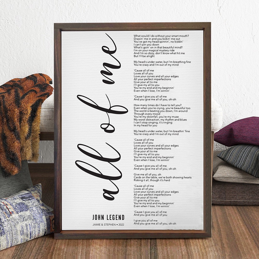 Personalized Song Lyrics Art Print Frame with Name and Date Wedding Gifts for Her 1st Anniversary Gift