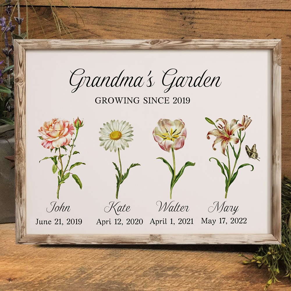 Custom Grandma's Garden Growing Since 2019 Birth Flower Frame With Date Gift For Mom Grandma Christmas Gifts