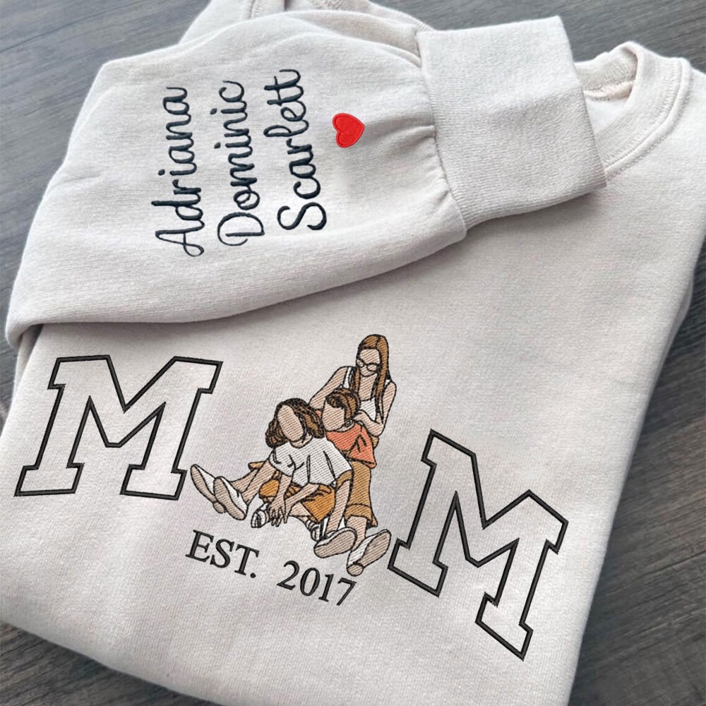 Custom Mom Sweatshirt with Embroidered Photo Portrait New Mom Gift Unique Gift for Mom Mother's Day Gifts