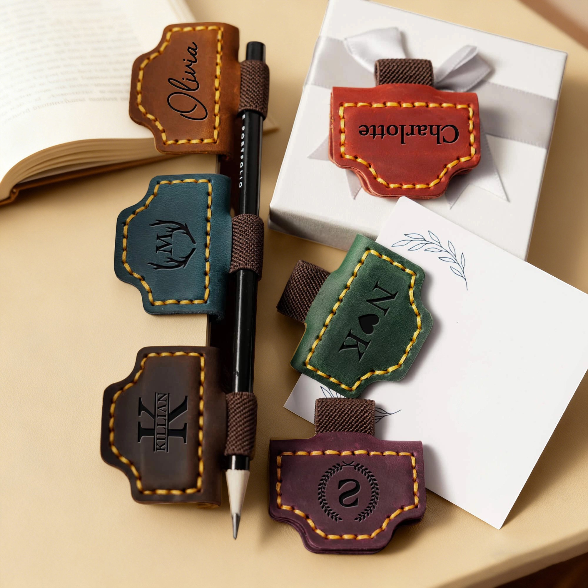 Personalized Leather Magnetic Bookmark with Pen Clip Unique Reader Gift Christmas Gifts