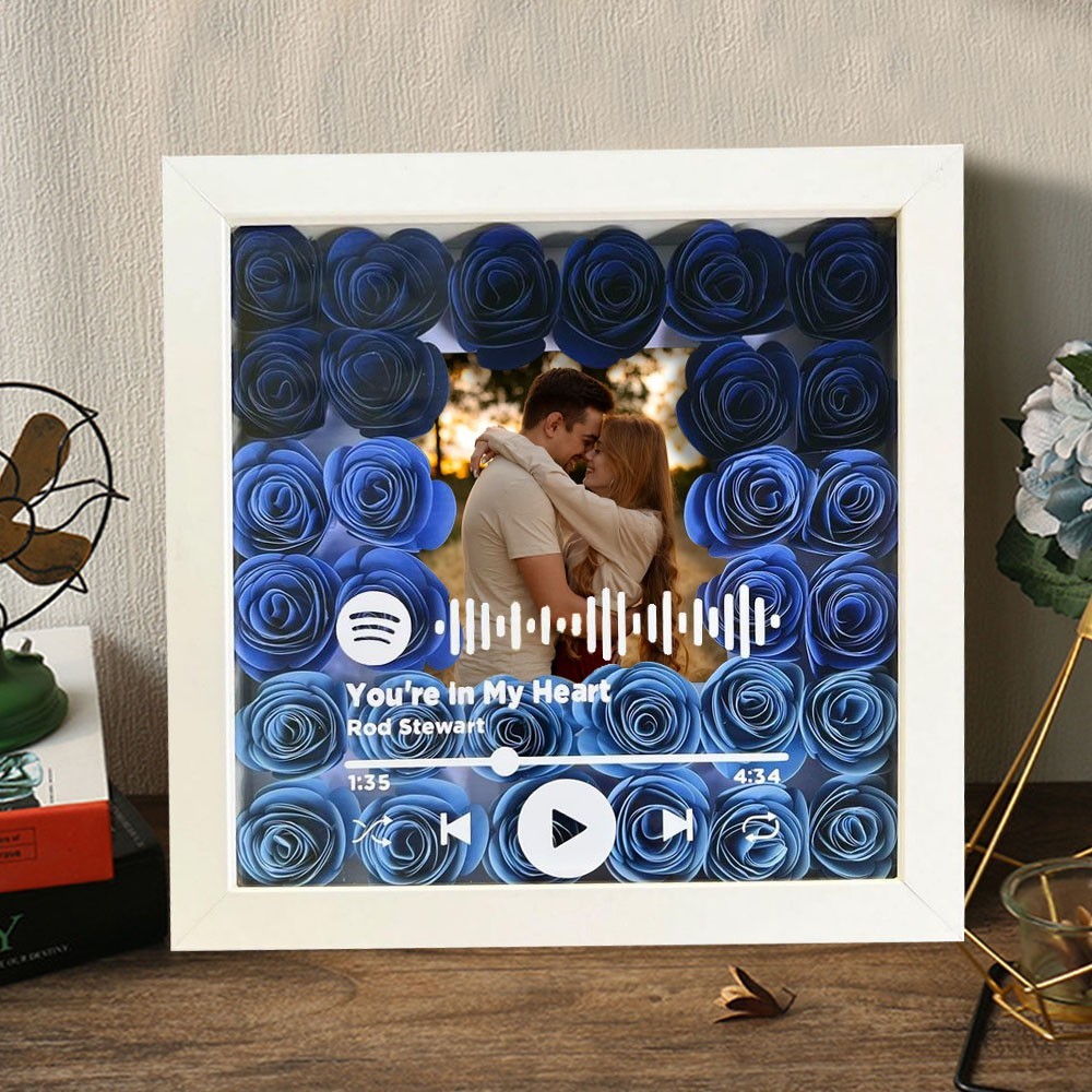 Personalized Spotify Code Photo Flower Shadow Box Christmas Gift Ideas Couple Gifts For Her