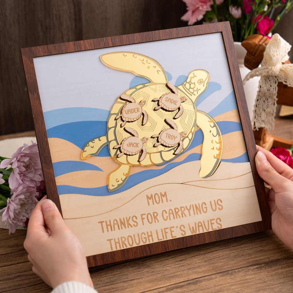 Personalized Wooden Sea Turtle Sign Thanks for Carrying Us Keepsake Gifts for Mom Grandma Mother's Day Gift