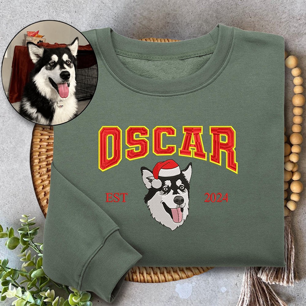 Custom Embroidered Pet Dog Christmas Sweatshirt with Dogs Face on It Gifts for Dog Owners Christmas Gift Ideas