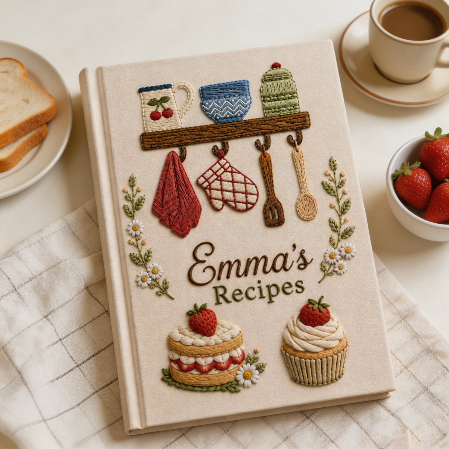 Personalized Embroidered Recipe Book, Vintage Cottagecore Cookbook, Family Recipe Keepsake, Baking Memory Book Gift