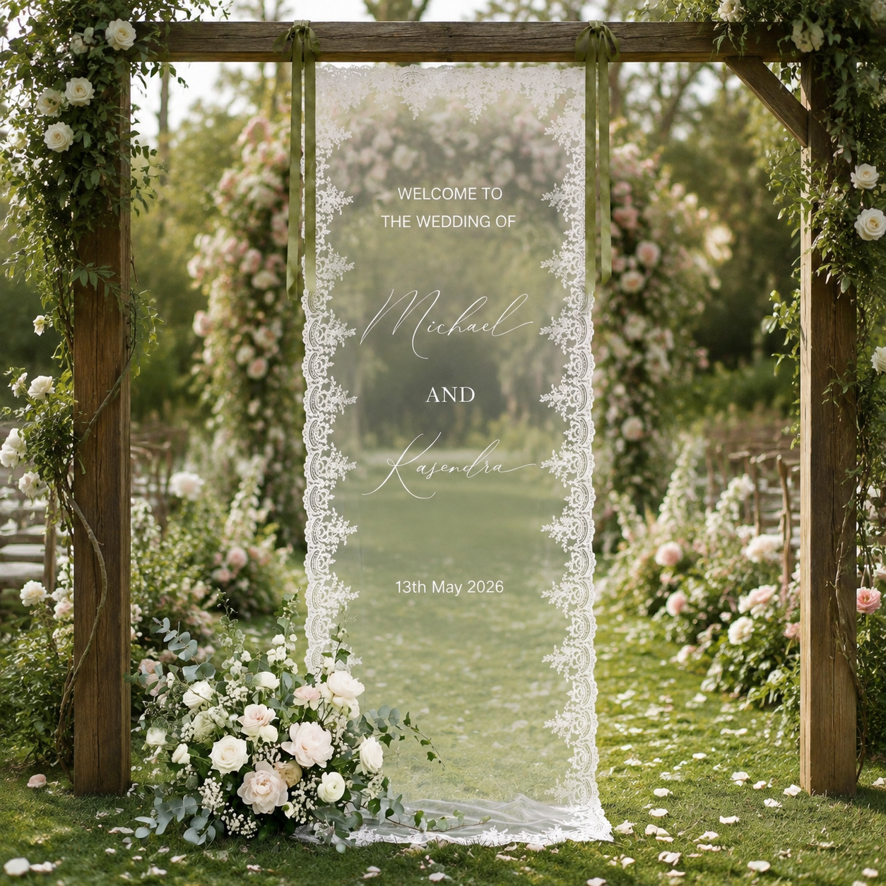 Custom Lace Wedding Welcome Sign Fabric Ceremony Reception Signage Personalized Modern Wedding Banner