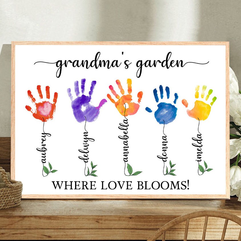 Custom Nana's Garden Handmade DIY Handprint Frame Sign Mother's Day GIft Ideas Keepsake Gift For Mom Grandma