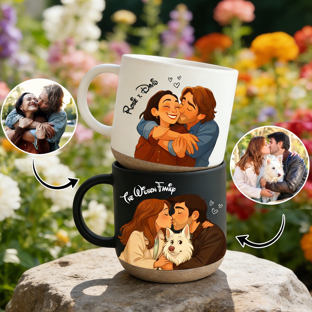 Custom Couple Portrait Mug with Pet Keepsake Gifts for Her Anniversary Gift for Him Valentine's Day Gift for Couples