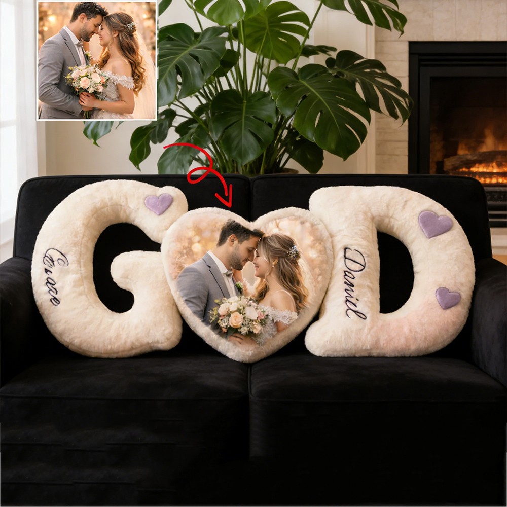 Personalized Couple Photo Letter Shaped Pillow with Name Custom Couples Gift Anniversary Gift Valentine's Day Gifts