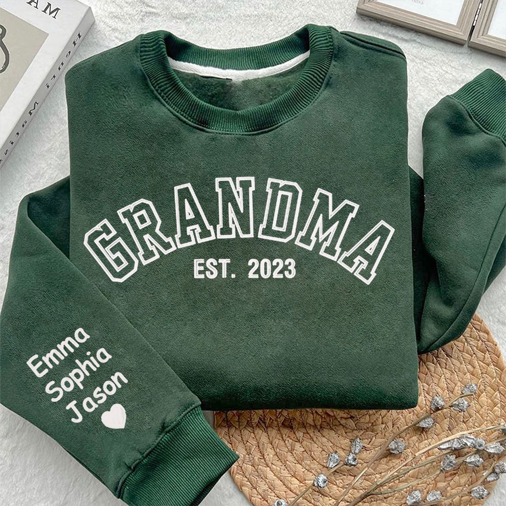 Custom Grandma Embroidered Sweatshirt Hoodie with Kids Names Unique Gifts for Grandma Mom Christmas Gift Ideas