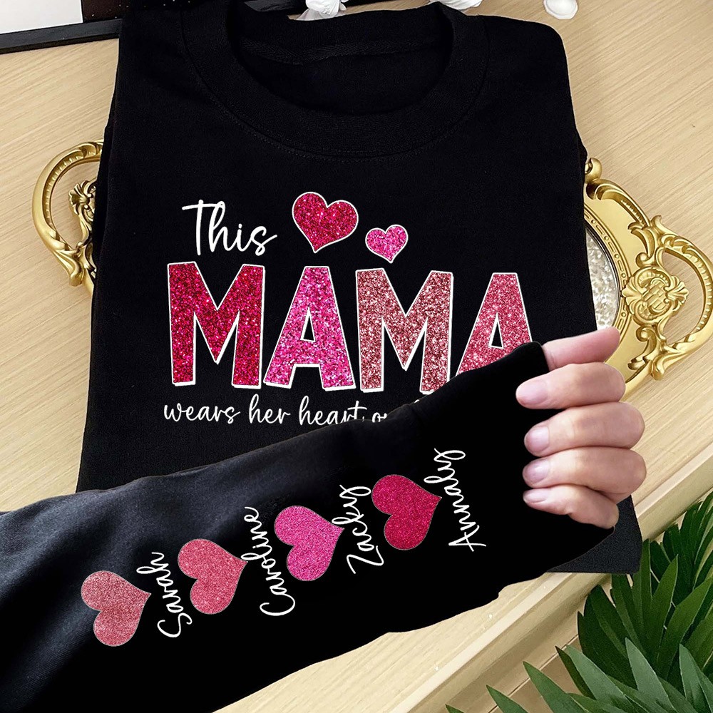 This Mama Wears Her Heart on Her Sleeve Custom Sweatshirt for Mom New Mom Gift Unique Mother's Day Gifts