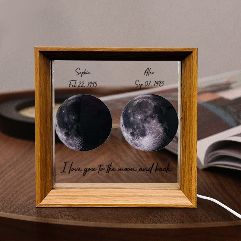 I Love You To The Moon and Back Custom Moon Phase Night Light Frame for Couple Anniversary Gift Valentine's Day Gifts for Her Him