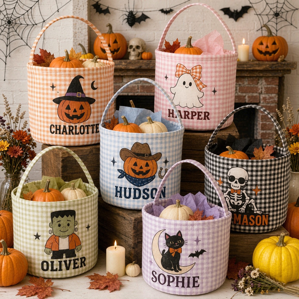 Personalized Trick or Treat Bucket with Name Halloween Candy Bag for Kids Unique Halloween Gifts