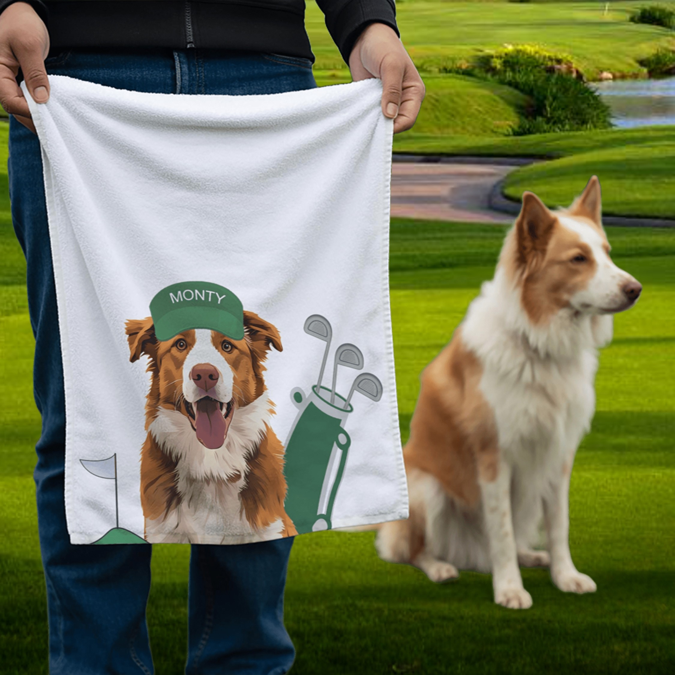 Custom Dog Golf Towel with Photo and Name for Dog Lovers Pet Memorial Gifts Golf Lover Gift