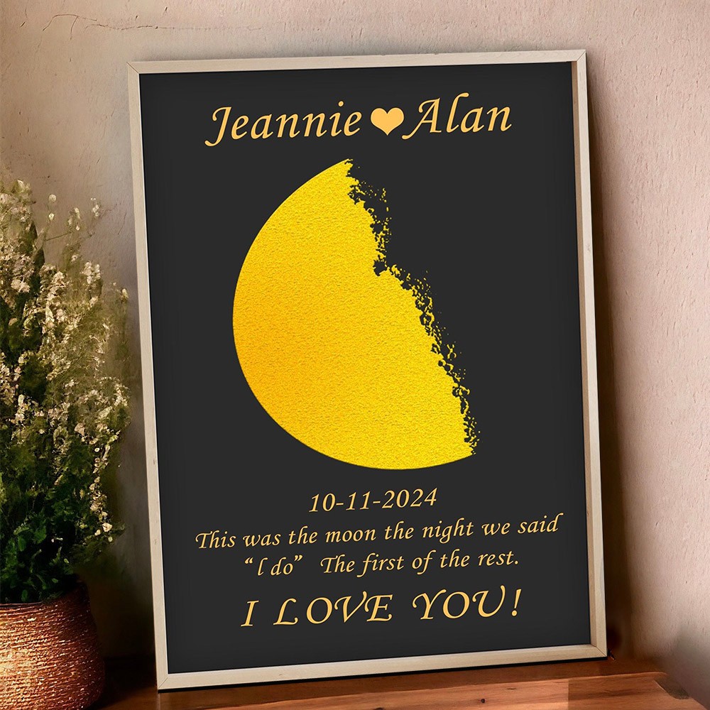 This Was The Moon The Night We Said I Do Personalized Moon Phase Print Frame for Couple Wedding Anniversary Gifts