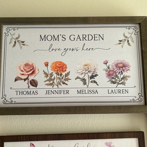 Custom Mom's Garden Love Grows Here Birth Flower Frame Gift for Mom Grandma Christmas Gift Ideas