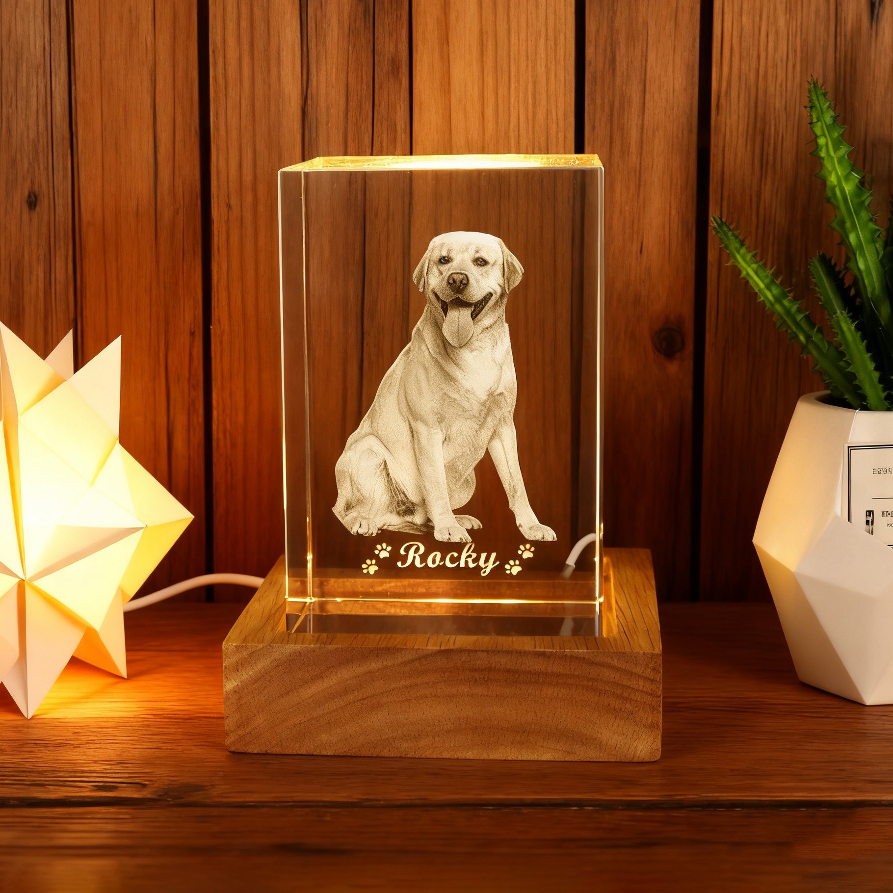 Personalized 3D Crystal Pet Photo Portrait Night Light with Base Gifts for Dog Owners Pet Lover Gift Christmas Gift