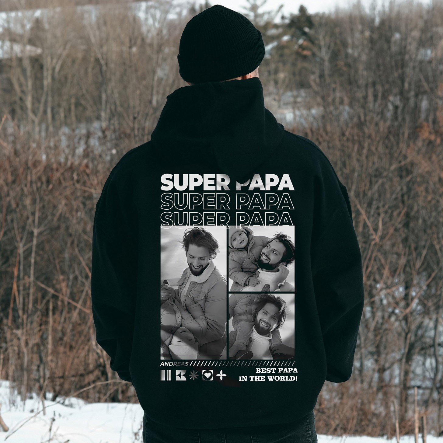 Custom SUPER PAPA Sweatshirt T-Shirt Hoodie with Photos Unique Gifts for Dad Papa Father's Day Gift