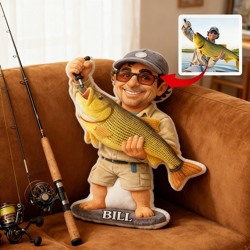 Personalized Funny Fishing Photo Portrait Pillow Unique Gift for Fishing Lovers Keepsake Gifts for Him Christmas Gift
