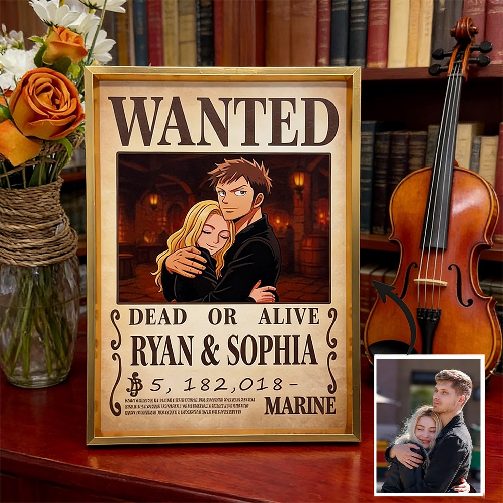 Custom Anime Style Wanted Couple Portrait Poster Frame Gift for Couples Anniversary Gift for Him Valentine's Day Gifts