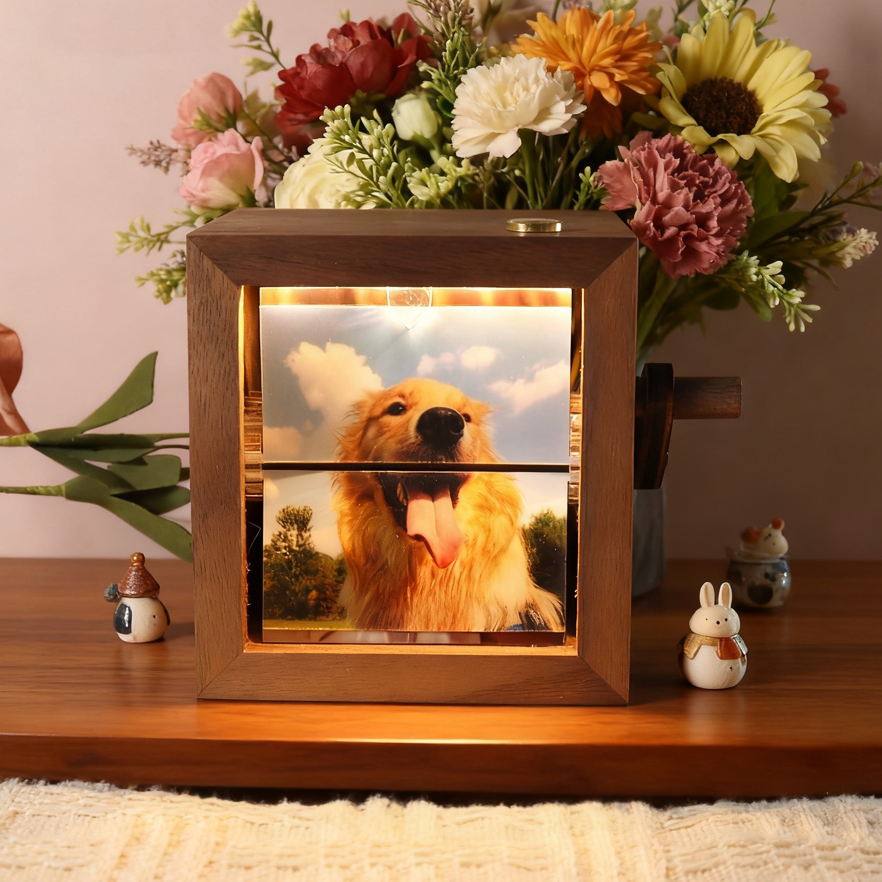 Custom Photo Flipbook Wooden Box with Light Unique Pet Lover Gifts Christmas Gift for Dog Lovers