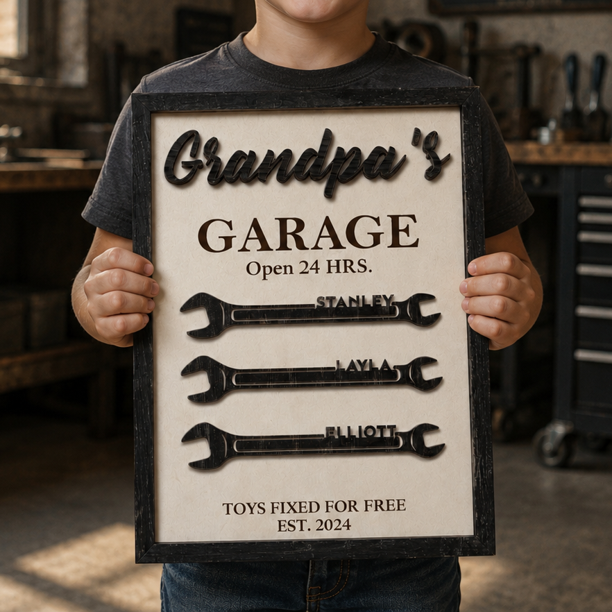 Personalized Grandpa's Garage Sign With Kids Name Gift for Dad Father's Day Gift