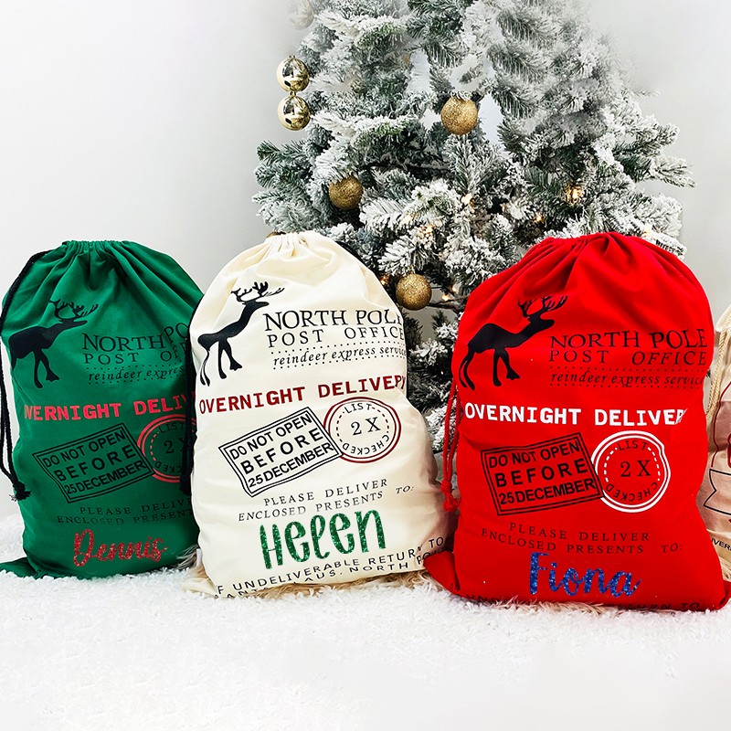 Personalized Christmas Santa Sack Bags with Name Holiday Gift Bag for Kids Unique Christmas Gift Bag