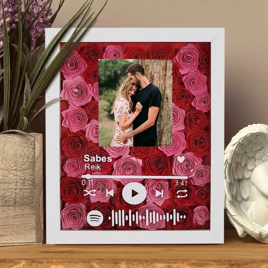 Personalized Spotify Code Flower Shadow Box With Photo Couple Gifts For Her Unique Christmas Gifts