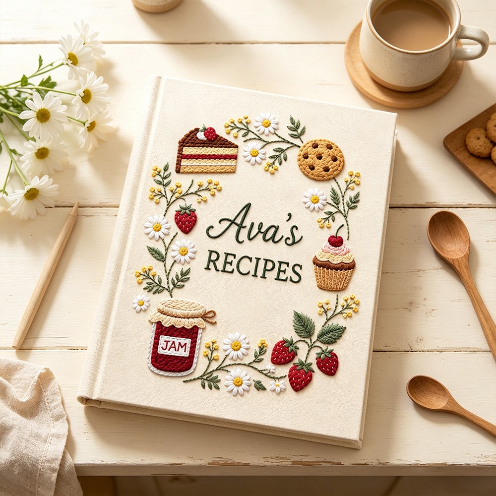 Personalized Embroidered Recipe Book, Vintage Cottagecore Cookbook, Family Recipe Keepsake, Baking Memory Book Gift