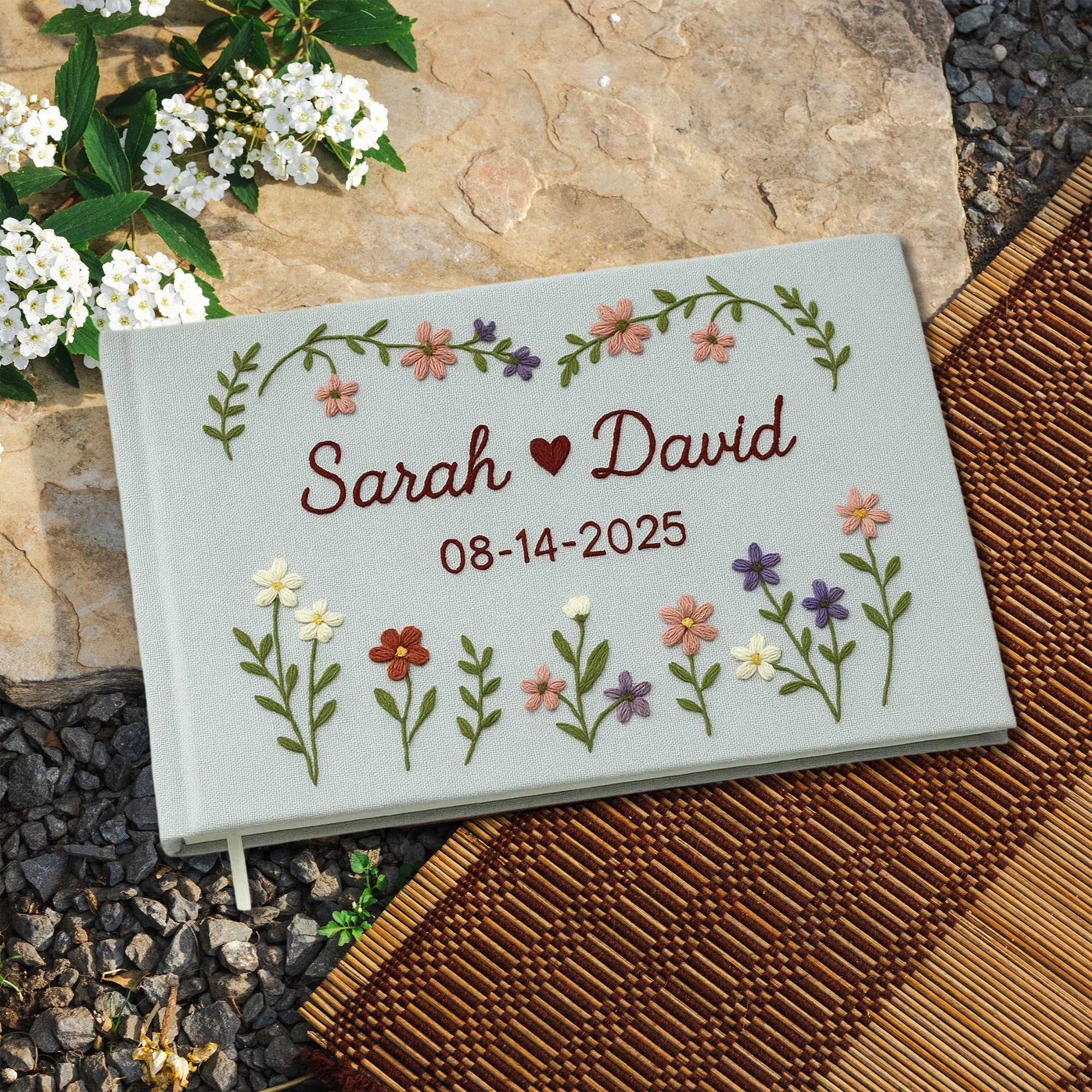 Custom Floral Hand Embroidered Wedding Guest Book Personalized Memory Book Gifts for Couple Unique Wedding Gift