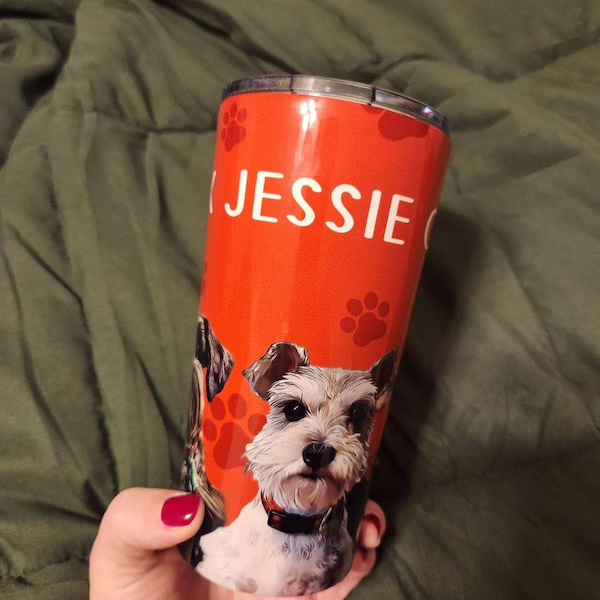 Personalized Pet Tumbler with Photo Portrait and Name Custom Gifts for Pet Lovers Memorial Gift for Dog Lovers