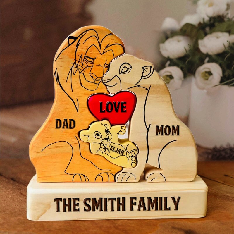 Personalized Wooden Lion Family Member Puzzle with Engraved Names for Mom Grandma Dad Christmas Gift for Family