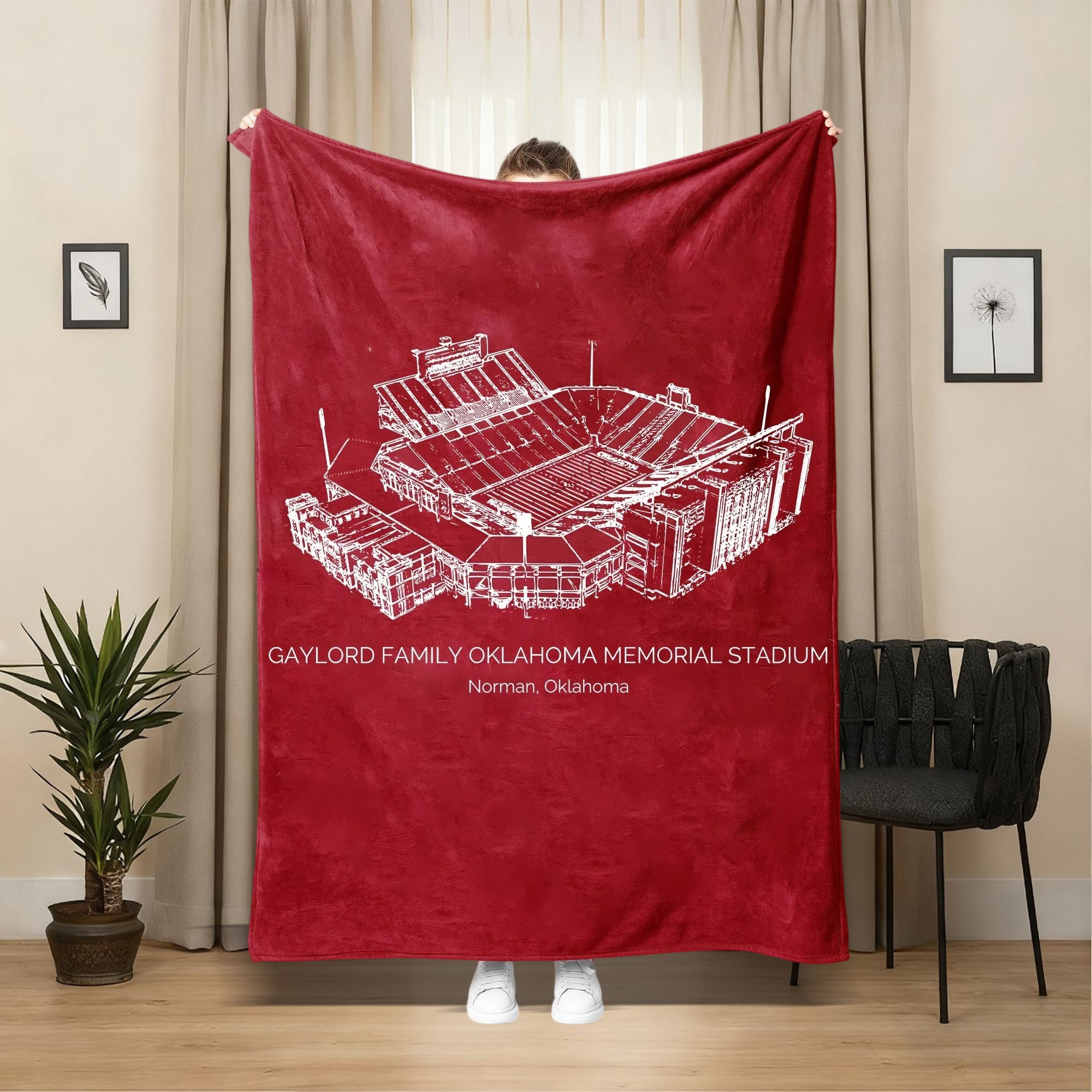 Gaylord Family Oklahoma Memorial Stadium Football Blanket for Game Day Gift for Sport Lovers Christmas Gift