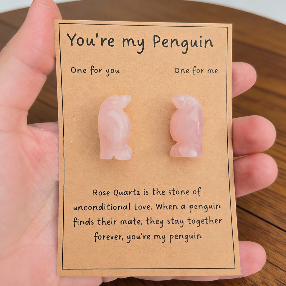 Cute Rose Quartz Penguin Set for Couples Unique Gifts for Boyfriend Husband Valentine's Day Gift Ideas for Her