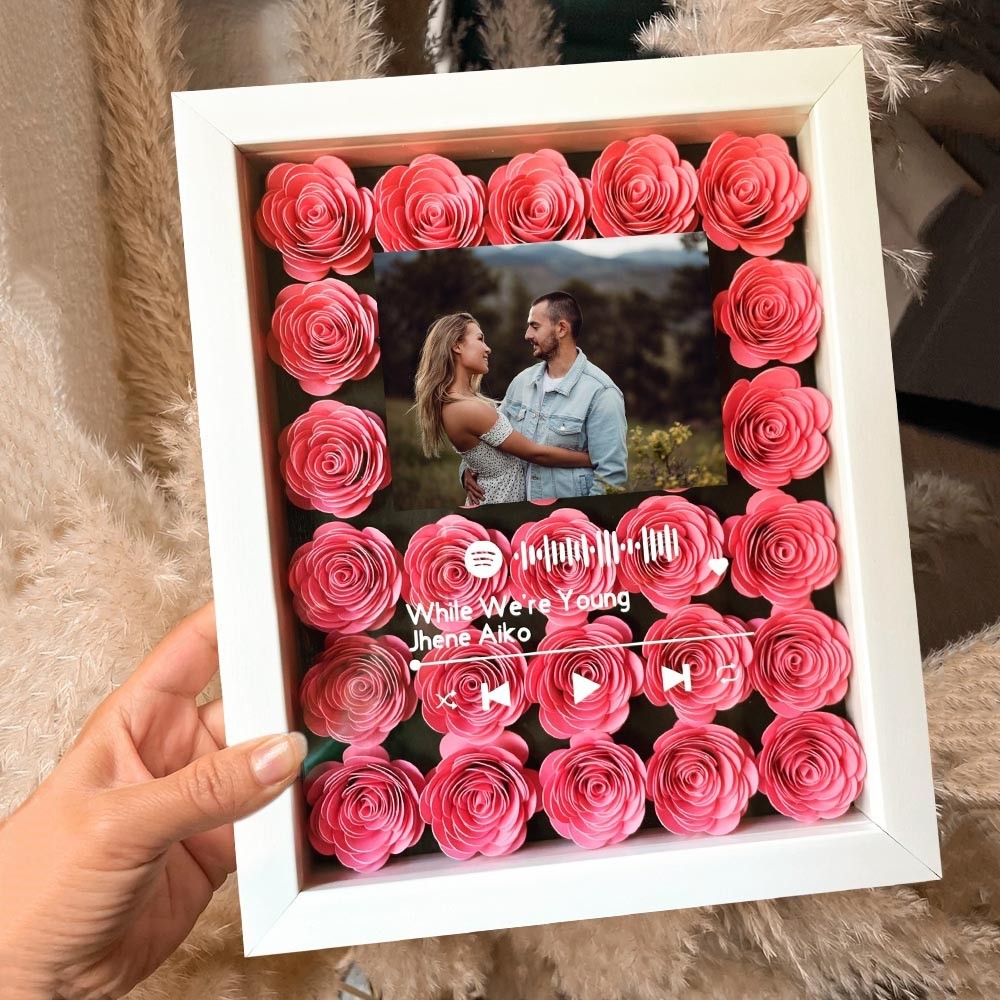 Custom Spotify Music Code Flower Shadow Box With Couple Photo Unique Gifts For Her Christmas Gifts