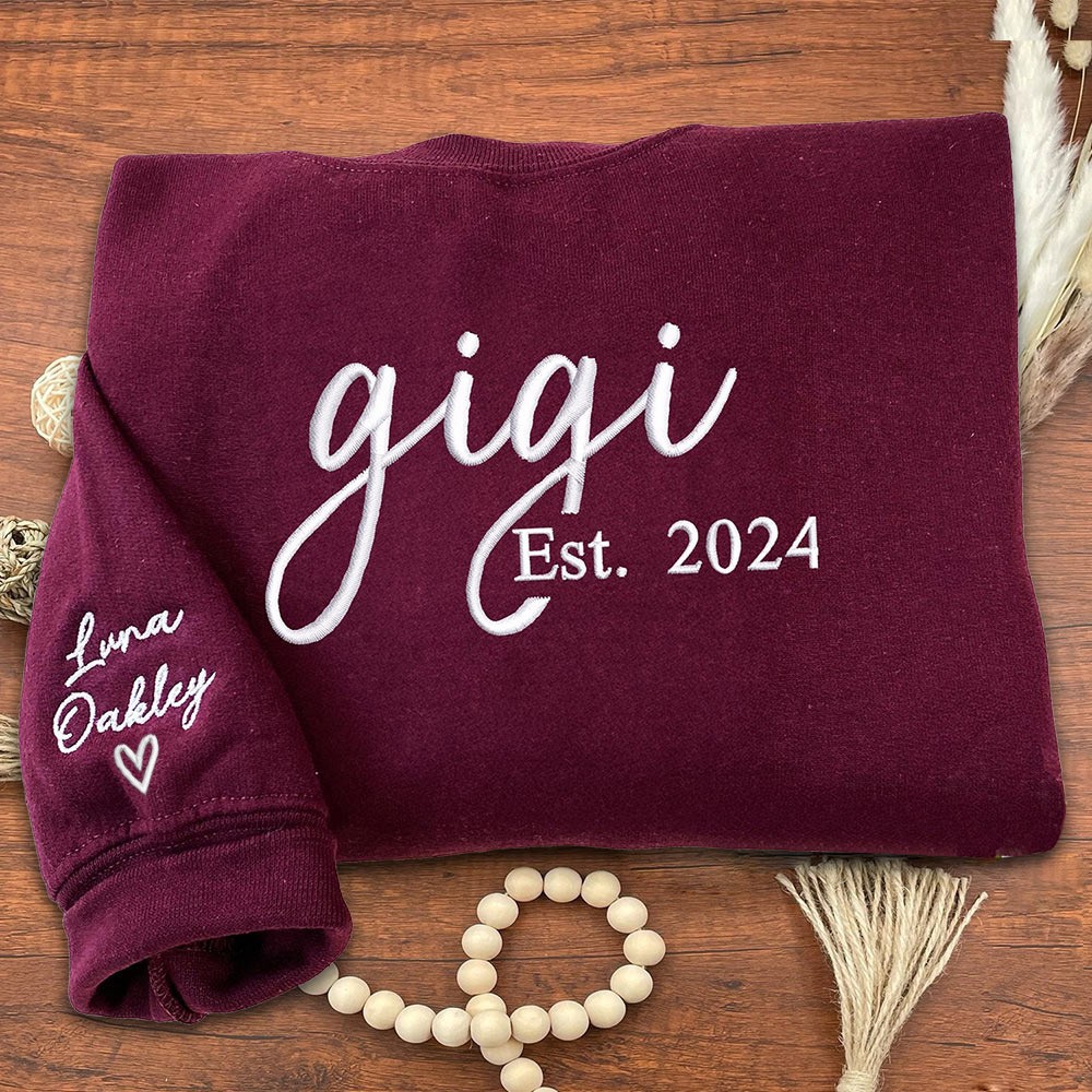 Custom Embroidered Gigi Sweatshirt with Kids Names on Sleeve Keepsake Gifts for Gigi New Mom Gift Mother's Day Gift Ideas