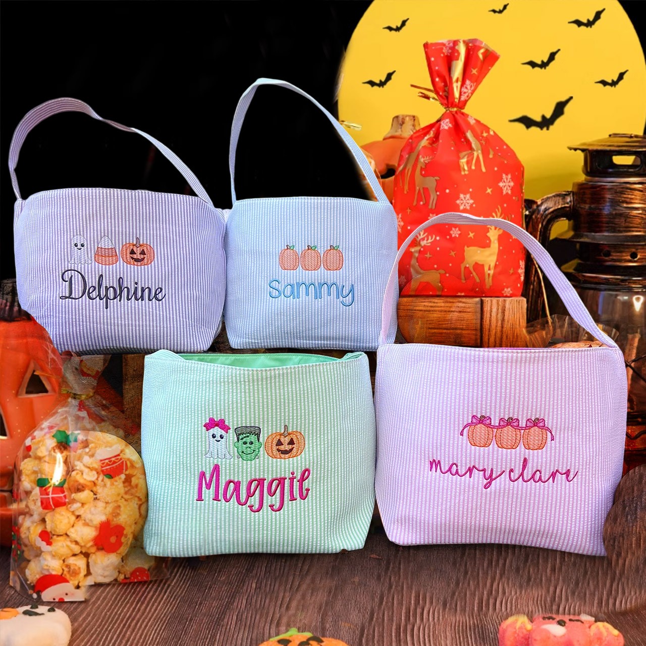 Personalized Trick or Treat Bag with Name Embroidered Halloween Candy Bag Halloween Gift for Kids