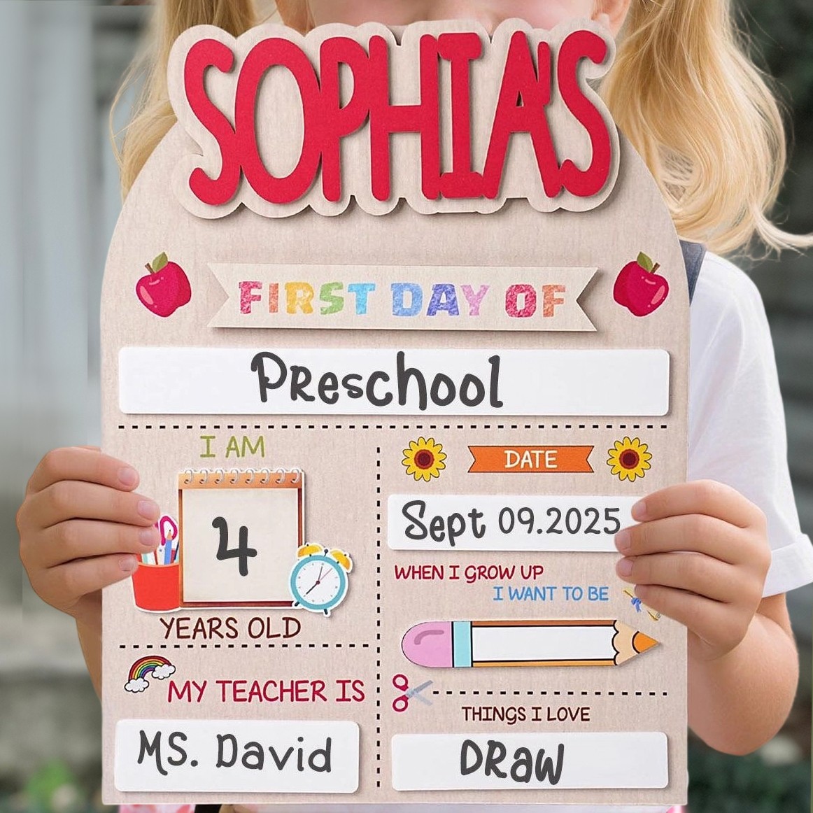 Personalized First Day of School Sign Back to School Photo Prop for Kids Unique Gifts for Boys Girls
