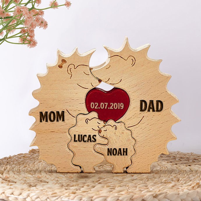 Custom Hedgehog Wooden Family Names Puzzle Sign Keepsake Gift Ideas For Home