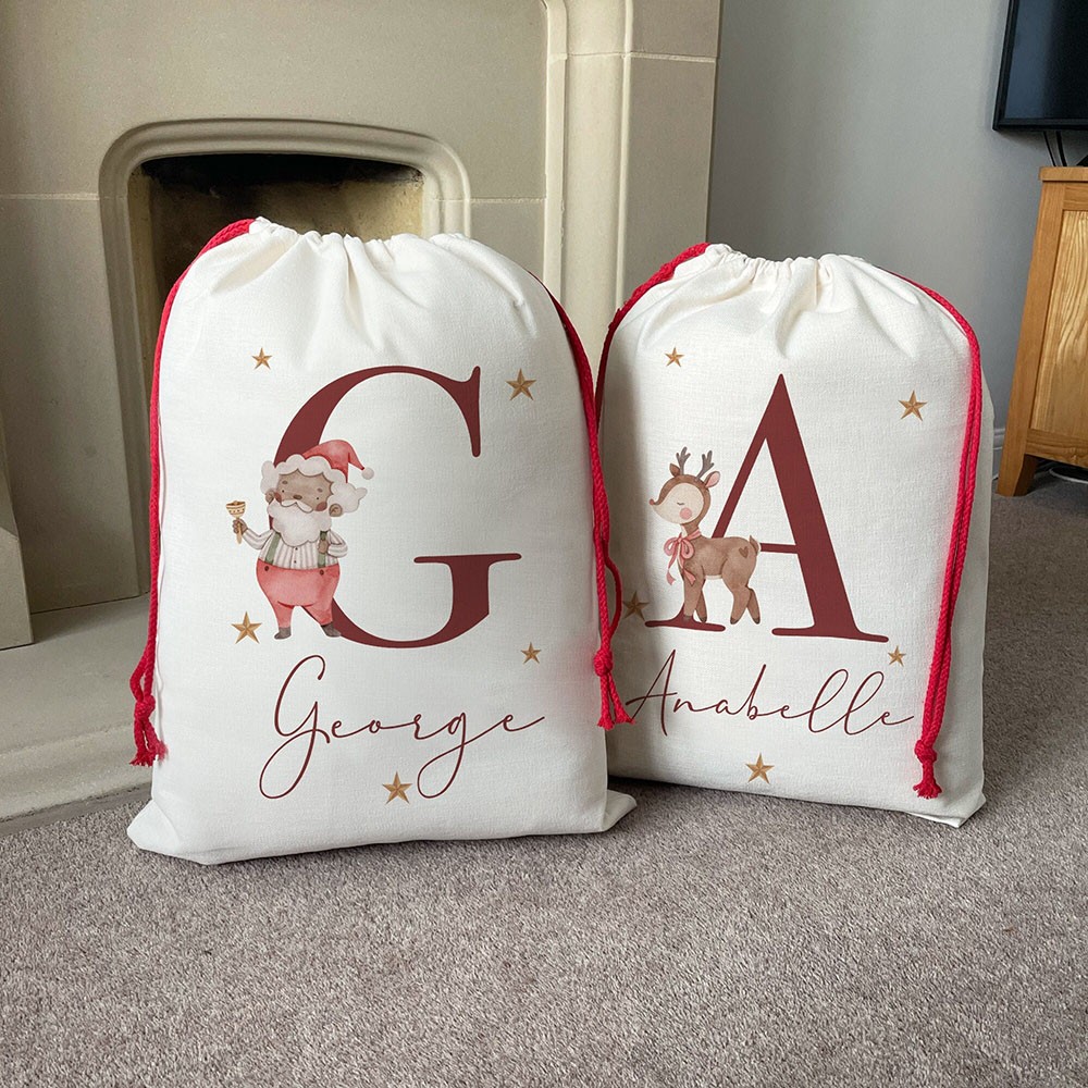 Personalized Christmas Santa Sack Bags with Name Holiday Gift Bag for Kids Unique Christmas Gift Bag